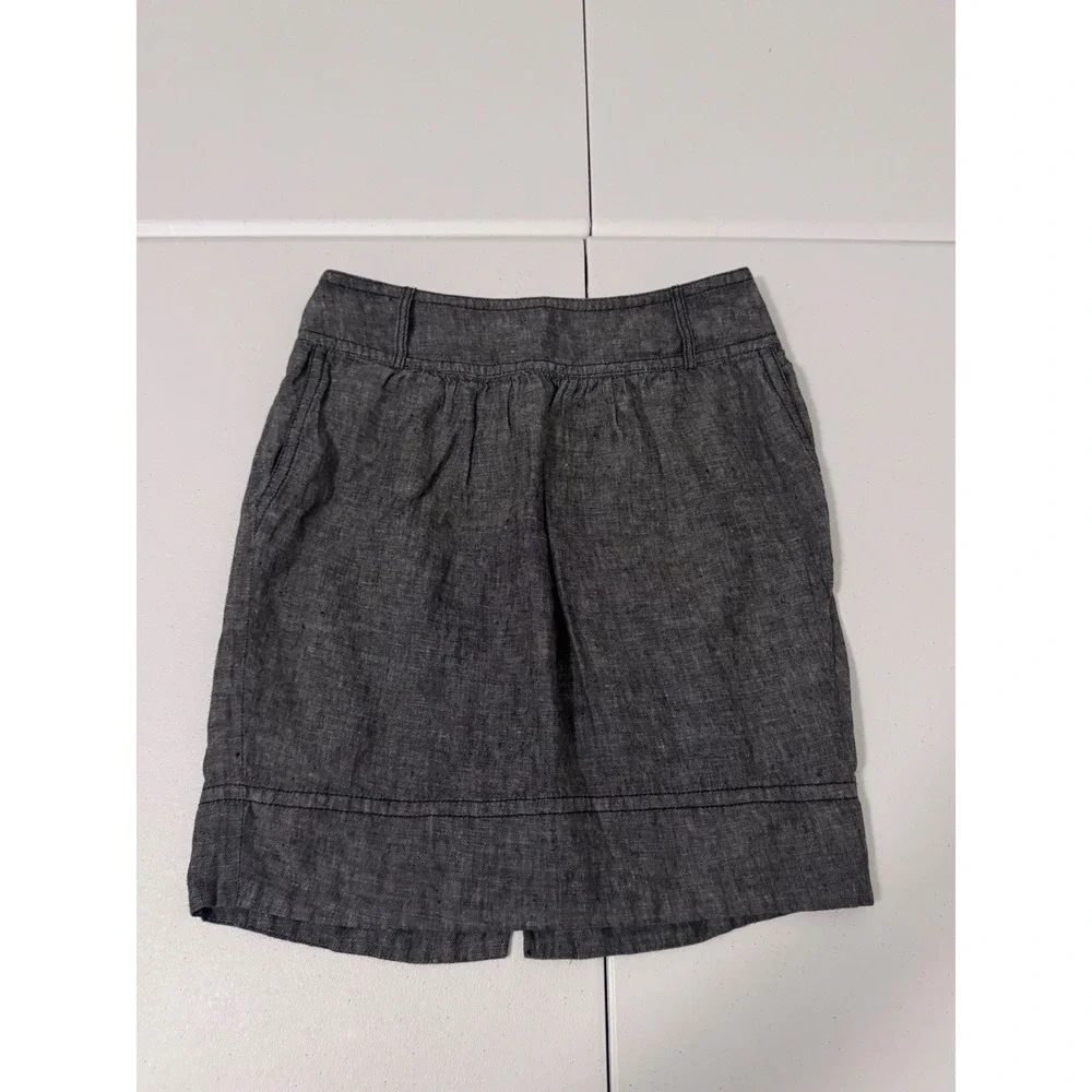 Banana Republic Charcoal Gray 100% Linen Mini Skirt‎ Size 4 m3